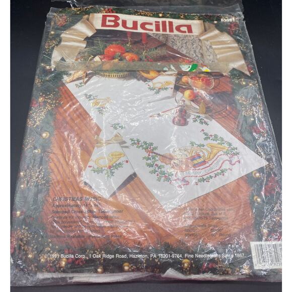 Bucilla Other - VTG Bucilla Christmas Music Table Runner 14 X 44 Stamped Cross Stitch Kit 82981